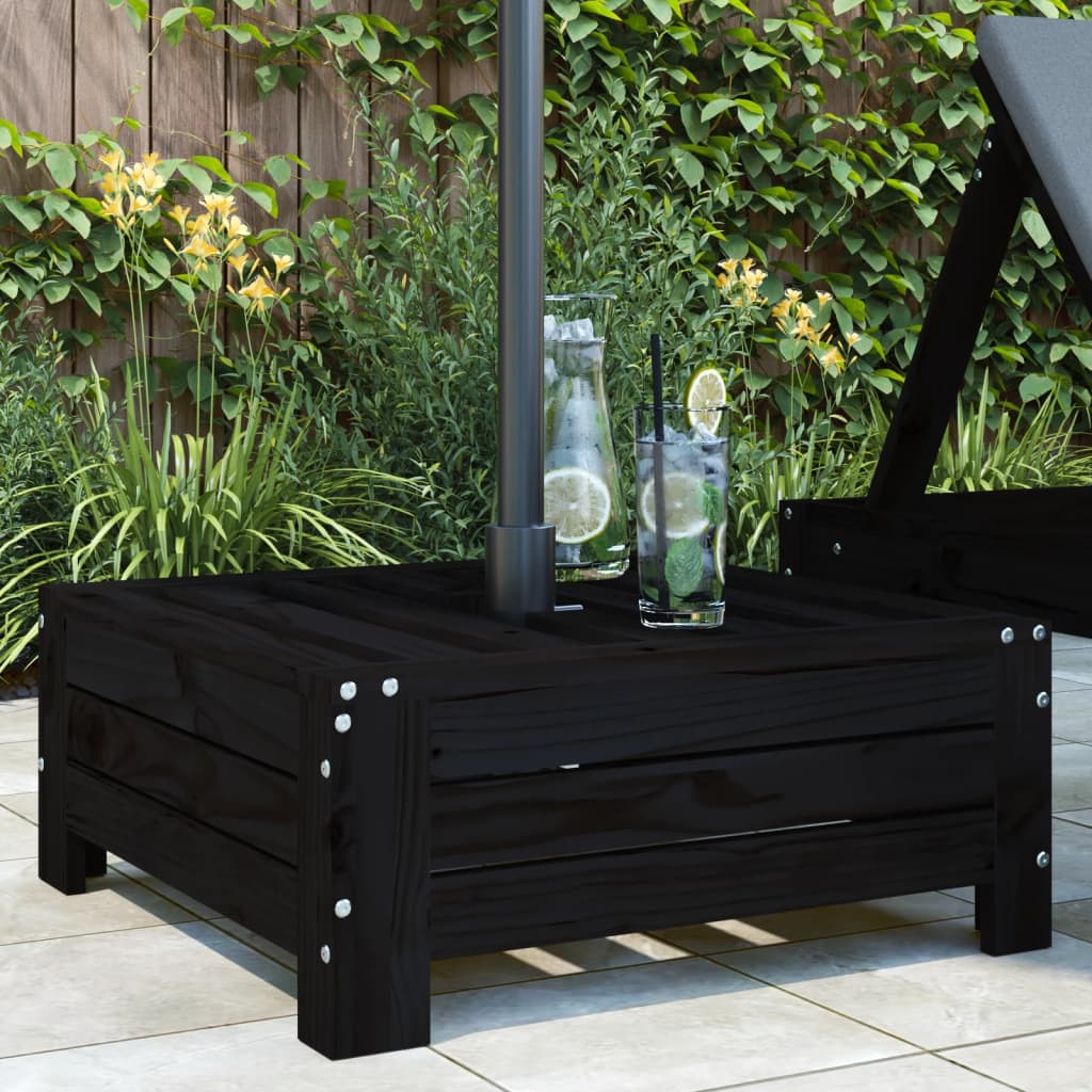 Copertura per Base Ombrellone Nera in Legno Massello di Pino 825335