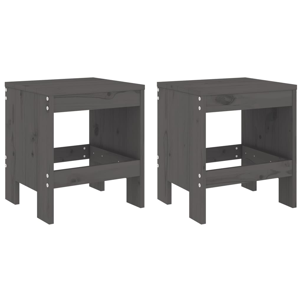 Sgabelli da Giardino 2pz Grigi 40x36x45cm Legno Massello Pino 825340