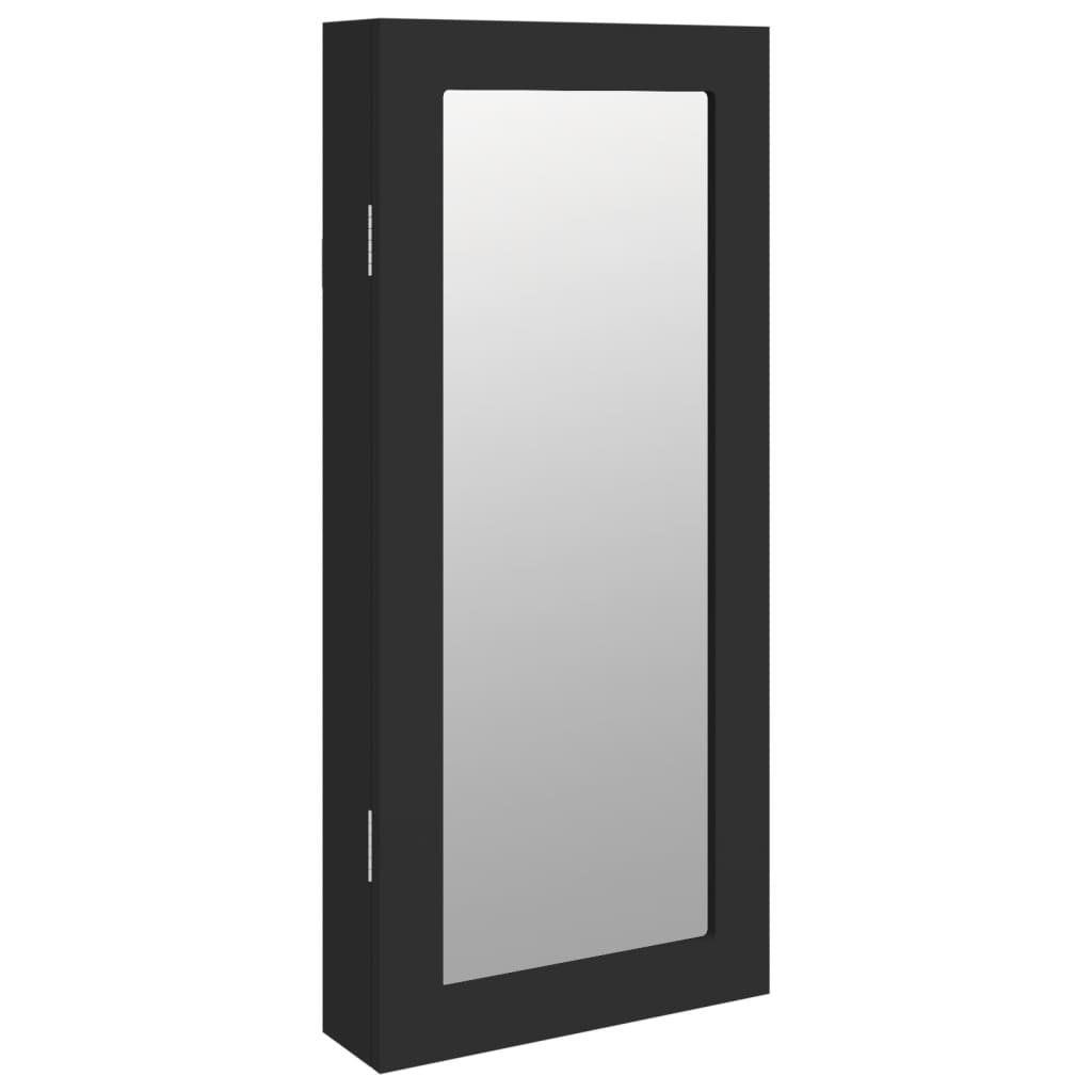 Armadio Portagioie con Specchio a Muro Nero 30x8,5x67 cm 353209