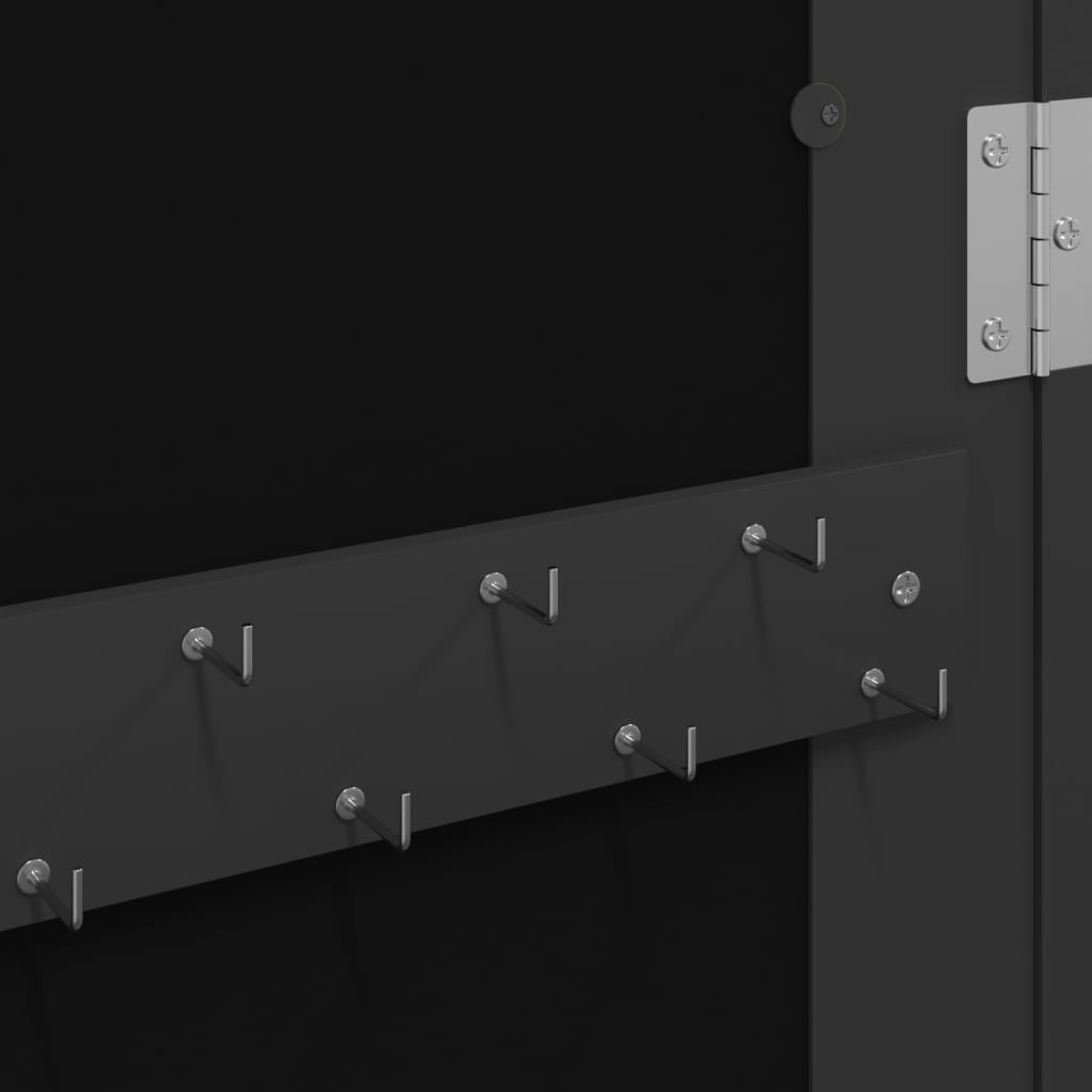Armadio Portagioie con Specchio a Muro Nero 30x8,5x90 cm 353212