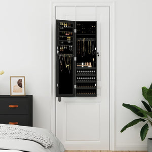 Armadio Portagioie con Specchio a Muro-Specchiera Portagioie Nero 30x8,5x106 cm