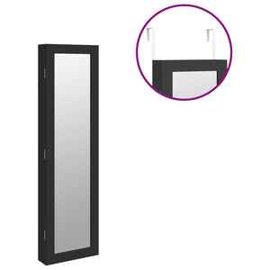 Armadio Portagioie con Specchio a Muro-Specchiera Portagioie Nero 30x8,5x106 cm