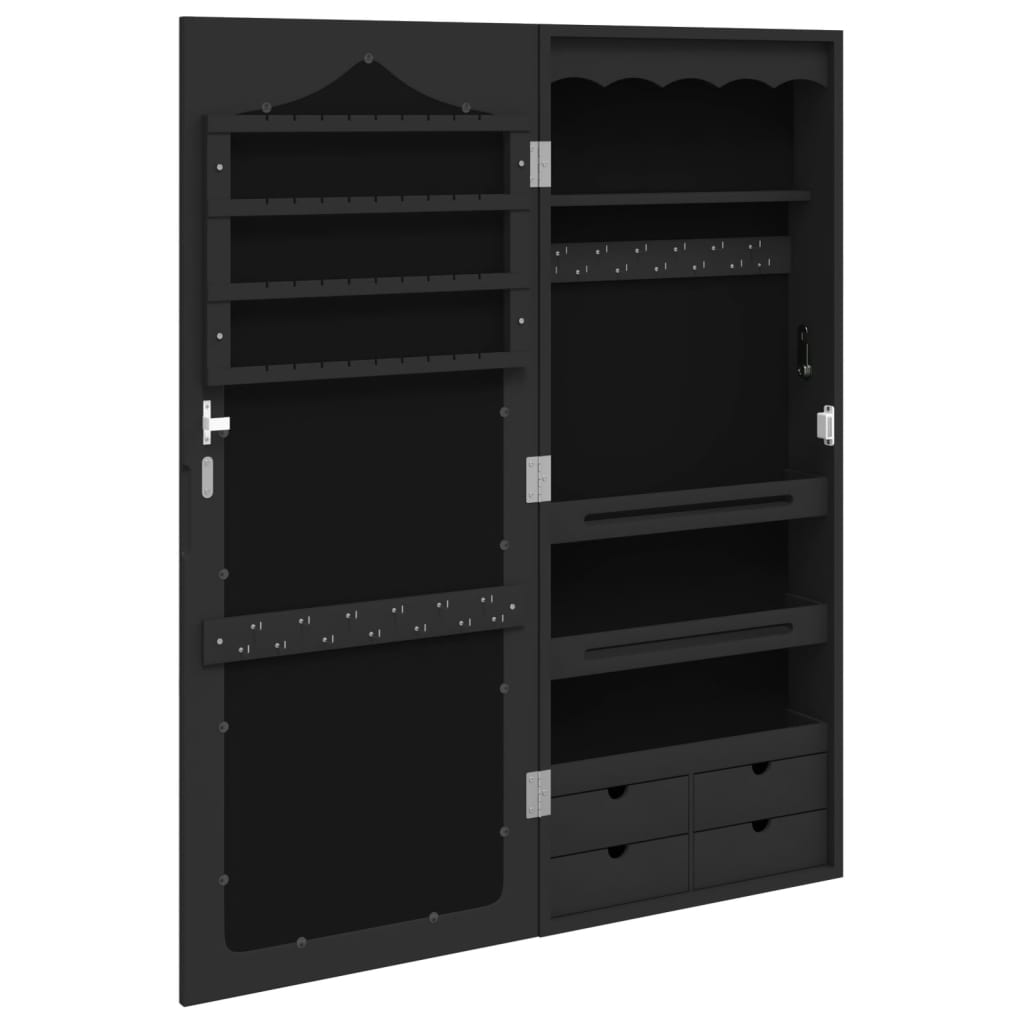Armadietto per gioielli, organizer per mobili, camera da letto, guardaroba, bagno con specchio a parete 37,5 x 10 x 90 cm nero 02_0022845