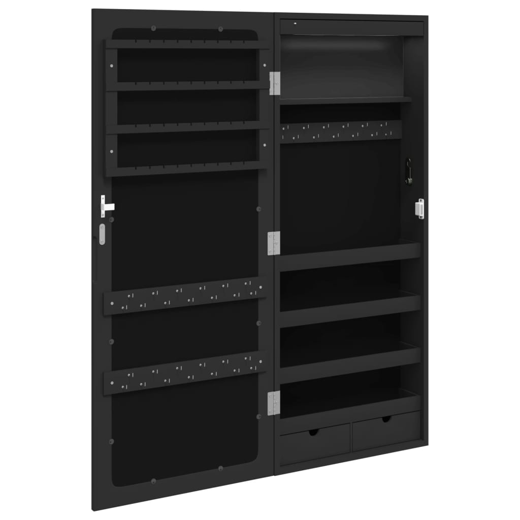 Armadio Portagioie a Specchio con Luci LED a Parete-Specchiera Portagioie con LED Nero 433609