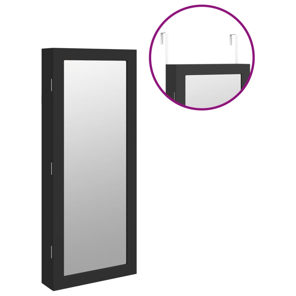 Armadio Portagioie a Specchio con Luci LED a Parete-Specchiera Portagioie con LED Nero 433609