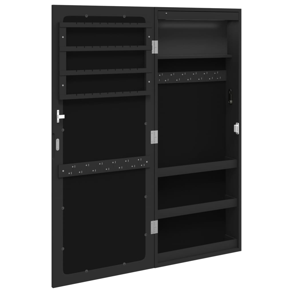 Armadio Portagioie a Specchio con Luci LED a Parete Nero 353242