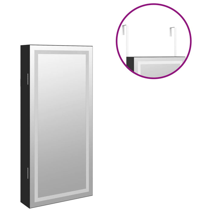 Armadio Portagioie a Specchio con Luci LED a Parete-Specchiera Portagioie con LED Nero 870485