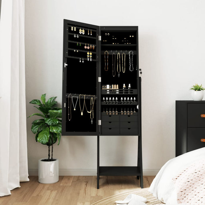 Armadietto Portagioie a Specchio con Luci LED Autoportante Nero