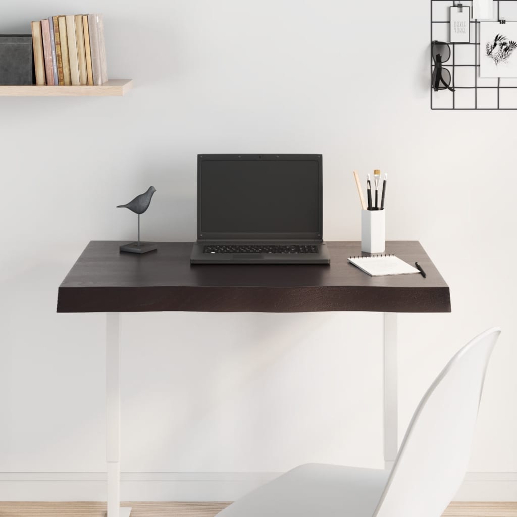 Piano Tavolo Marrone Scuro 80x50x2 cm in Rovere Non Trattatocod mxl 71696