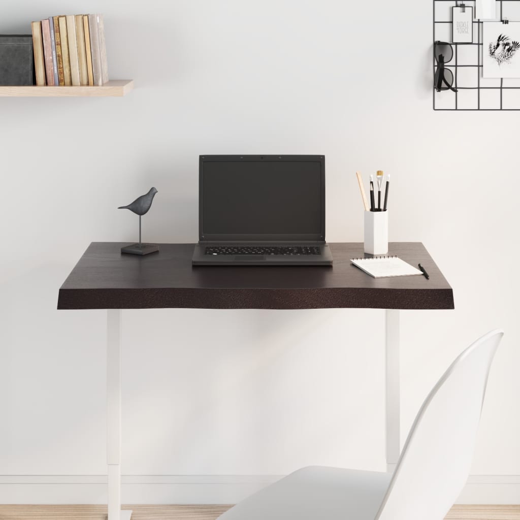 Piano Tavolo Marrone Scuro 80x60x(2-4)cm in Rovere Non Trattato 364011