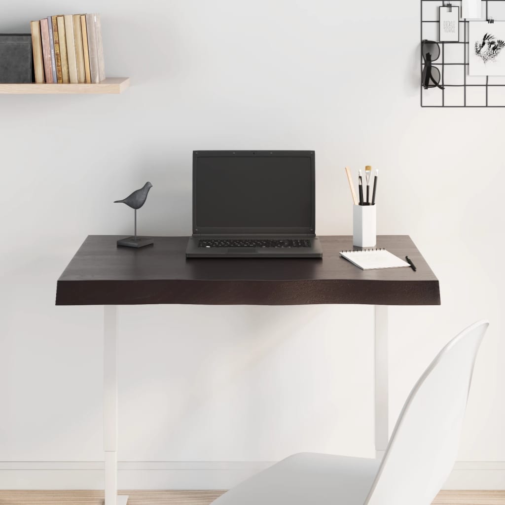 Piano Tavolo Marrone Scuro 80x60x(2-6)cm in Rovere Non Trattato 364012