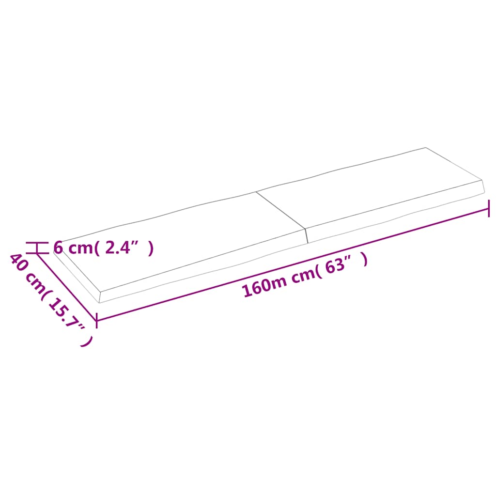 Piano Tavolo Marrone Scuro 160x40x(2-6)cm Rovere Non Trattato 364035