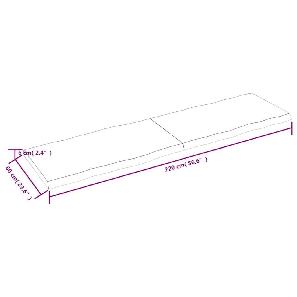 Piano Tavolo Marrone Scuro 220x60x(2-6)cm Rovere Non Trattato