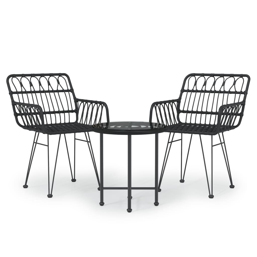 Set da Pranzo da Giardino 3 pz Nero in Polyrattan 3157830