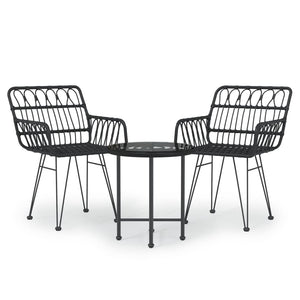 Set da Pranzo da Giardino 3 pz Nero in Polyrattan 3157830