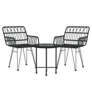 Set da Pranzo da Giardino 3 pz Nero in Polyrattan 3157830