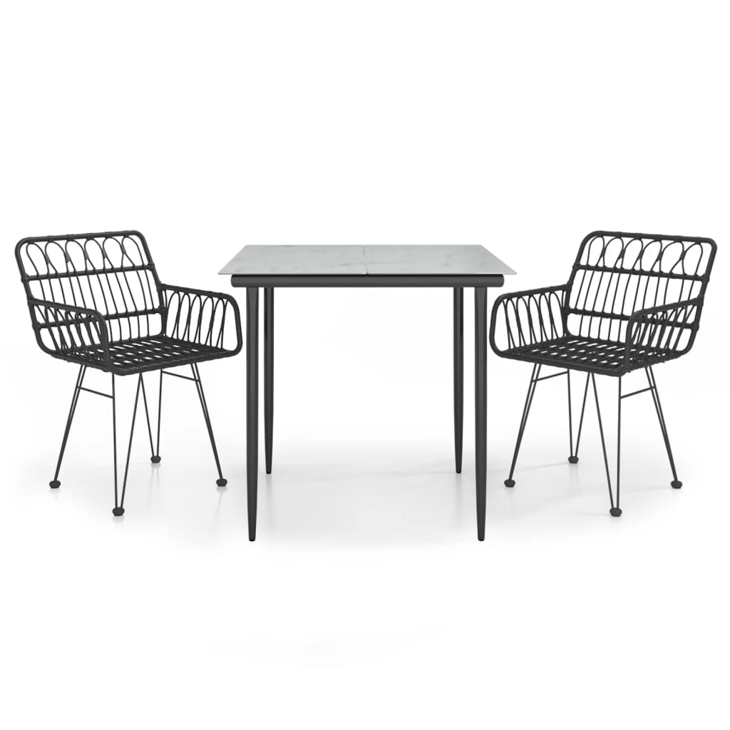 Set da Pranzo da Giardino 3 pz Nero in Polyrattan 3157852