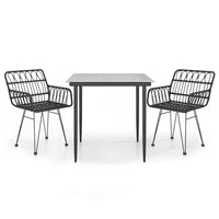Set da Pranzo da Giardino 3 pz Nero in Polyrattan 3157852