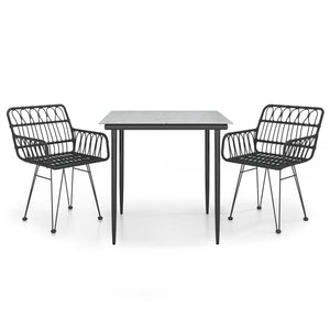 Set da Pranzo da Giardino 3 pz Nero in Polyrattan 3157852