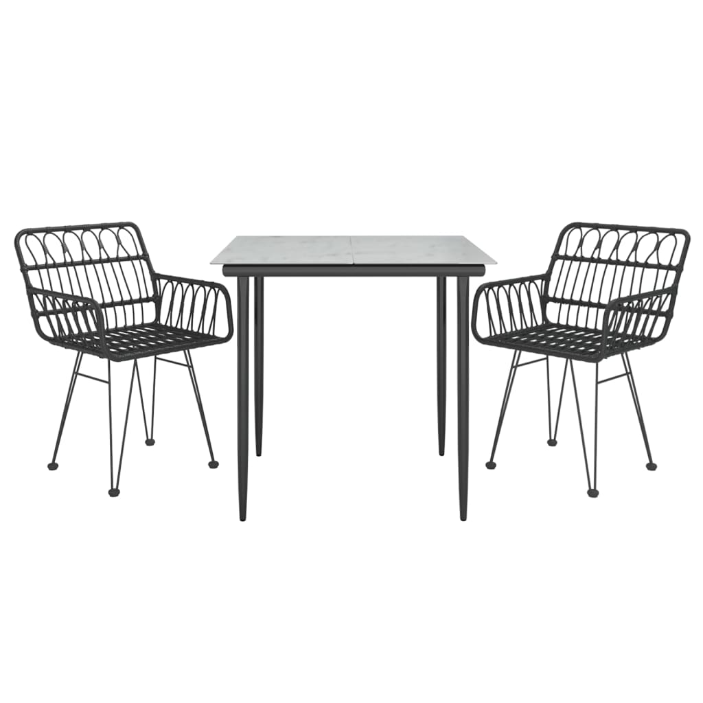 Set da Pranzo da Giardino 3 pz Nero in Polyrattan 3157852