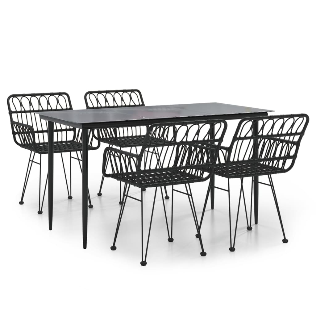 Set da Pranzo da Giardino 5 pz Nero in Polyrattan cod mxl 35456