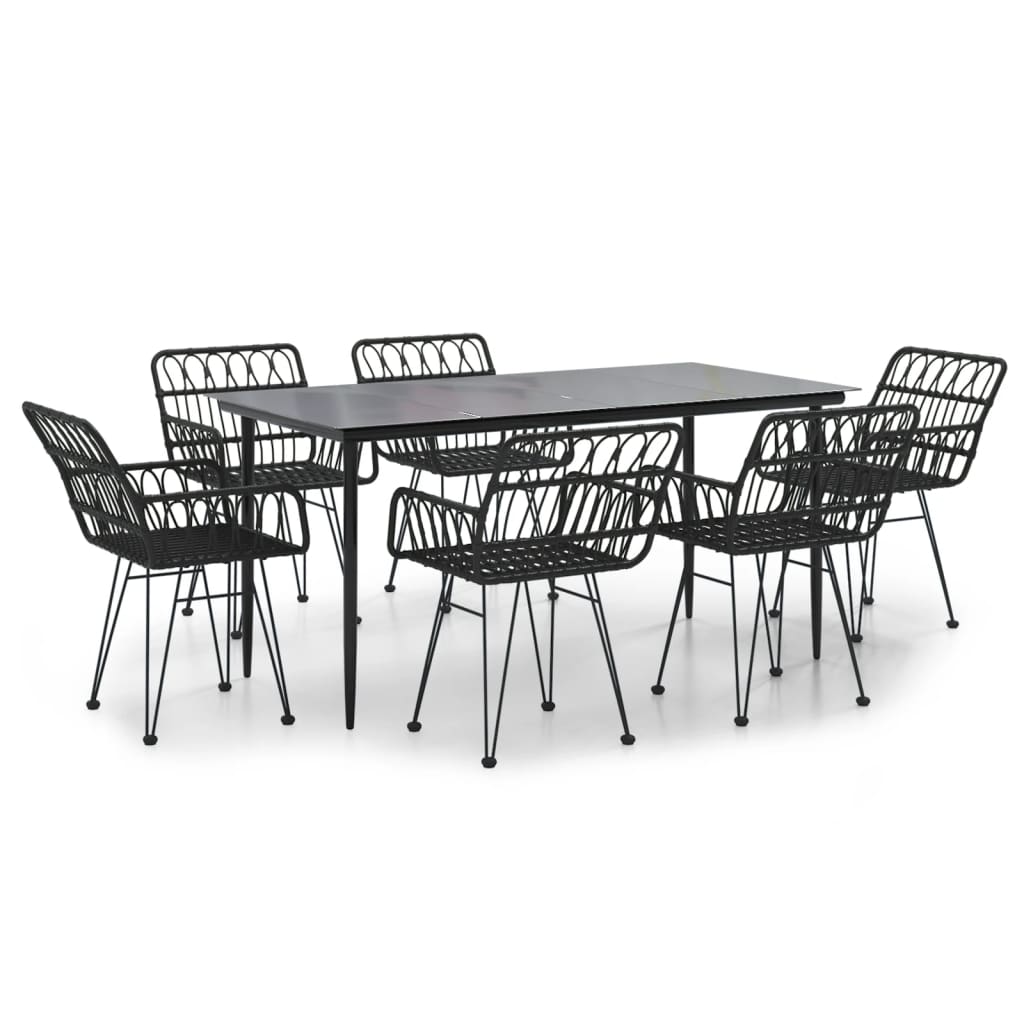 Set da Pranzo da Giardino 7 pz Nero in Polyrattan 3157856