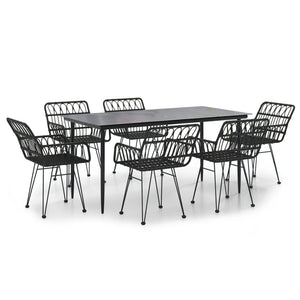 Set da Pranzo da Giardino 7 pz Nero in Polyrattan 3157856
