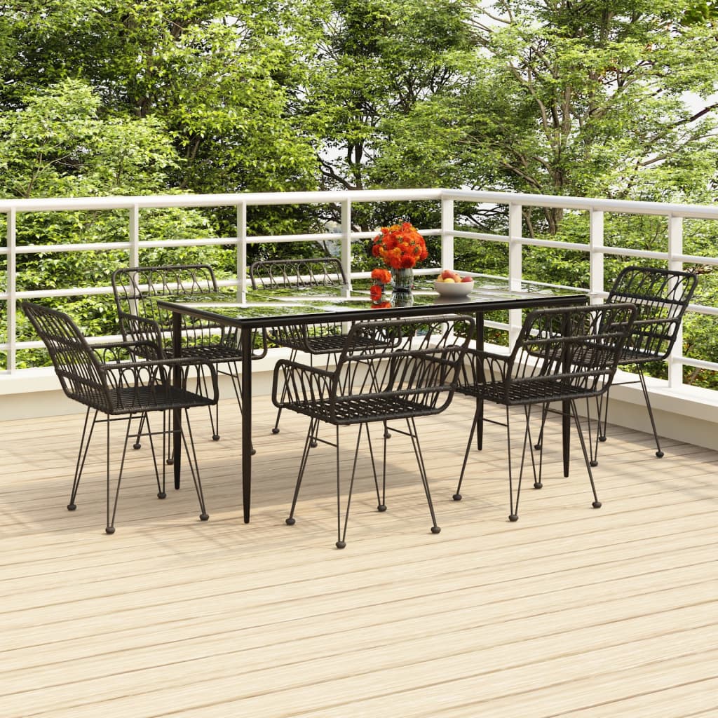 Set da Pranzo da Giardino 7 pz Nero in Polyrattan 3157856