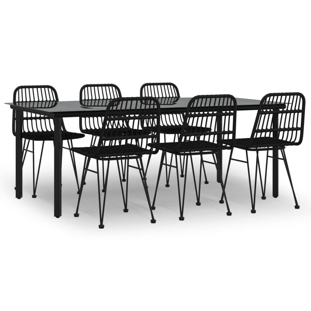 Set da Pranzo da Giardino 7 pz Nero in Polyrattan 3157899