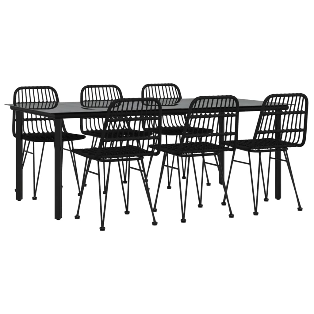 Set da Pranzo da Giardino 7 pz Nero in Polyrattan 3157899