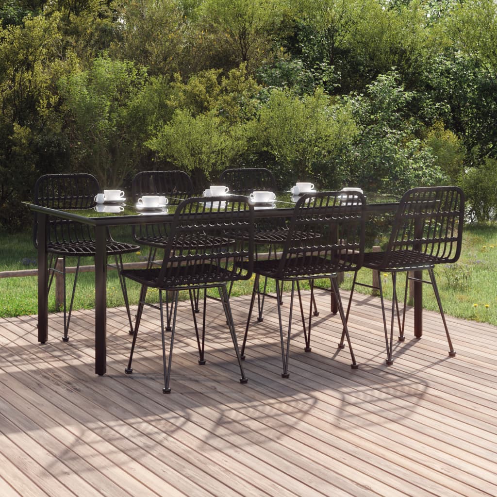 Set da Pranzo da Giardino 7 pz Nero in Polyrattan 3157899