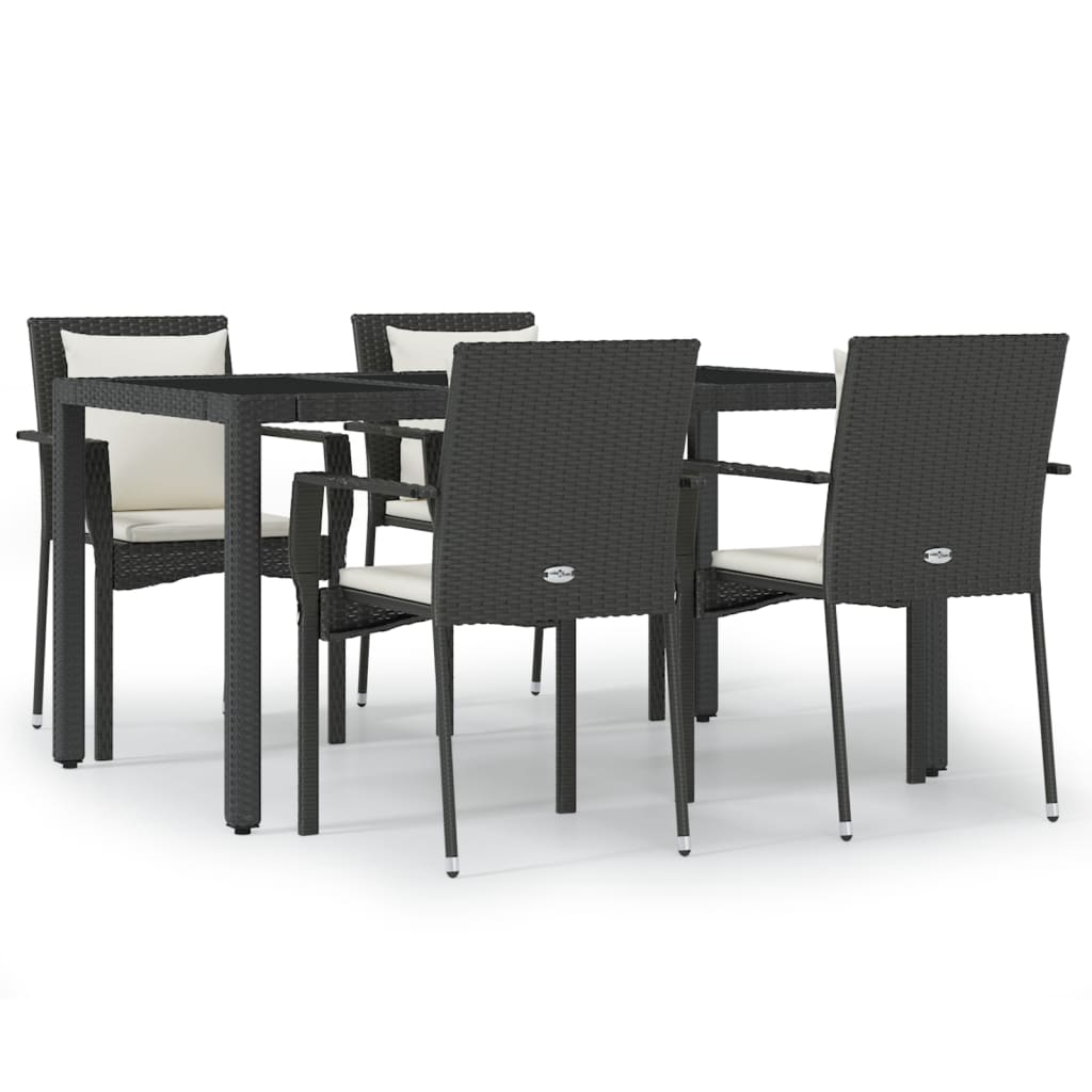 Set da Pranzo da Giardino 5 pz Nero con Cuscini in Polyrattancod mxl 76460