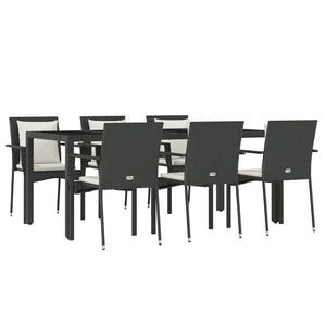Set da Pranzo da Giardino 7 pz Nero con Cuscini in Polyrattancod mxl 124367
