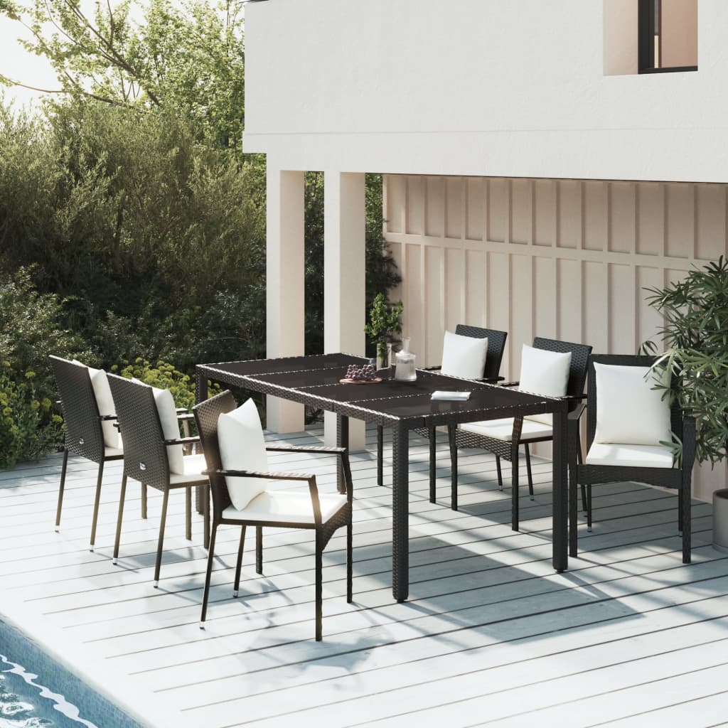 Set da Pranzo da Giardino 7 pz Nero con Cuscini in Polyrattancod mxl 124367