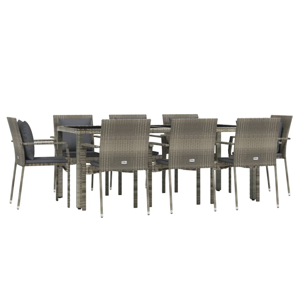 Set da Pranzo da Giardino 9 pz con Cuscini in Polyrattan Grigiocod mxl 124366