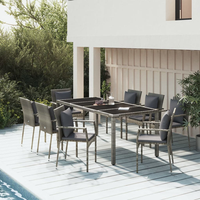 Set da Pranzo da Giardino 9 pz con Cuscini in Polyrattan Grigiocod mxl 124366