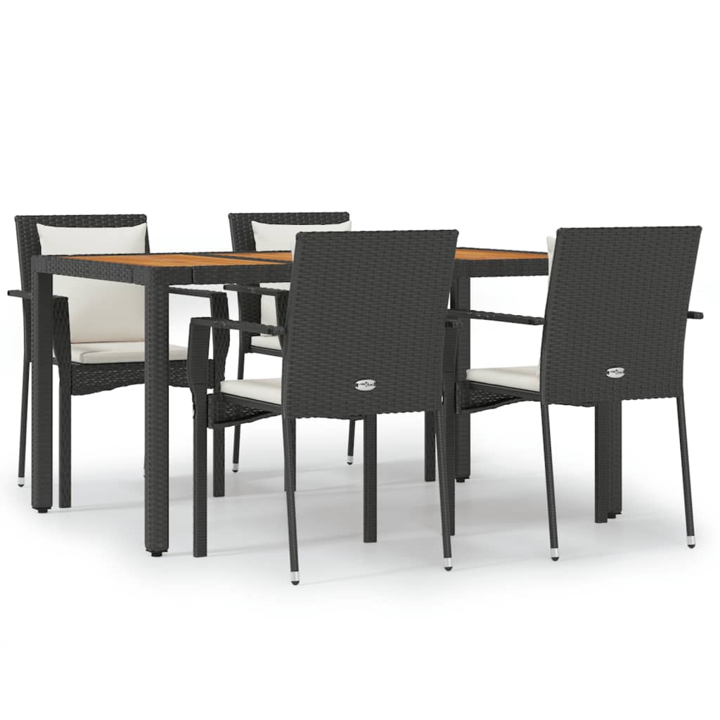 Set da Pranzo da Giardino 5 pz Nero con Cuscini in Polyrattan 3157965