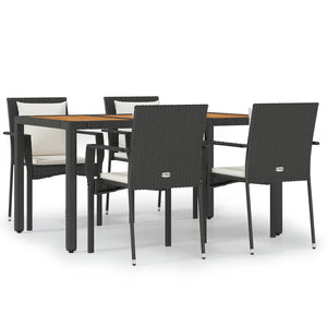 Set da Pranzo da Giardino 5 pz Nero con Cuscini in Polyrattan 3157965