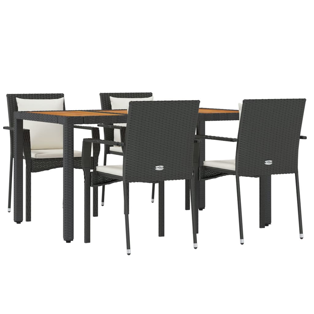 Set da Pranzo da Giardino 5 pz Nero con Cuscini in Polyrattan 3157965