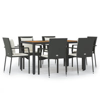 Set da Pranzo da Giardino 7 pz Nero con Cuscini in Polyrattan 3157966
