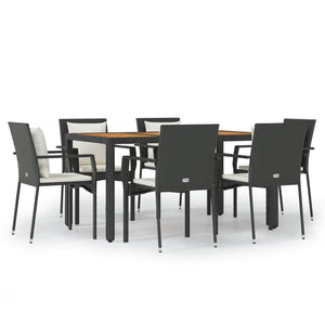 Set da Pranzo da Giardino 7 pz Nero con Cuscini in Polyrattan 3157966