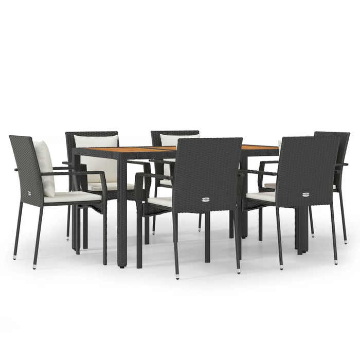 Set da Pranzo da Giardino 7 pz Nero con Cuscini in Polyrattan 3157966
