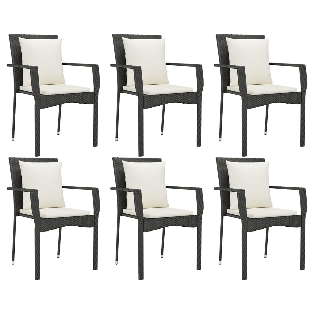 Set da Pranzo da Giardino 7 pz Nero con Cuscini in Polyrattan 3157966