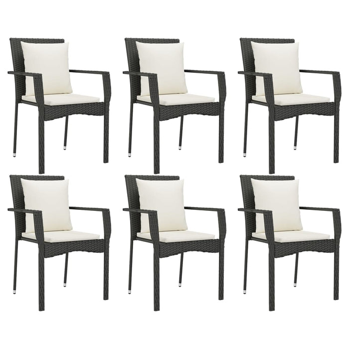 Set da Pranzo da Giardino 7 pz Nero con Cuscini in Polyrattan 3157966