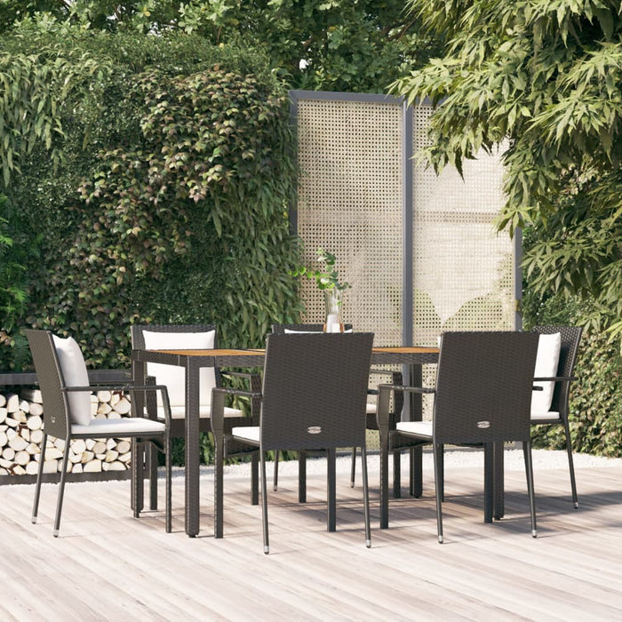Set da Pranzo da Giardino 7 pz Nero con Cuscini in Polyrattan 3157966