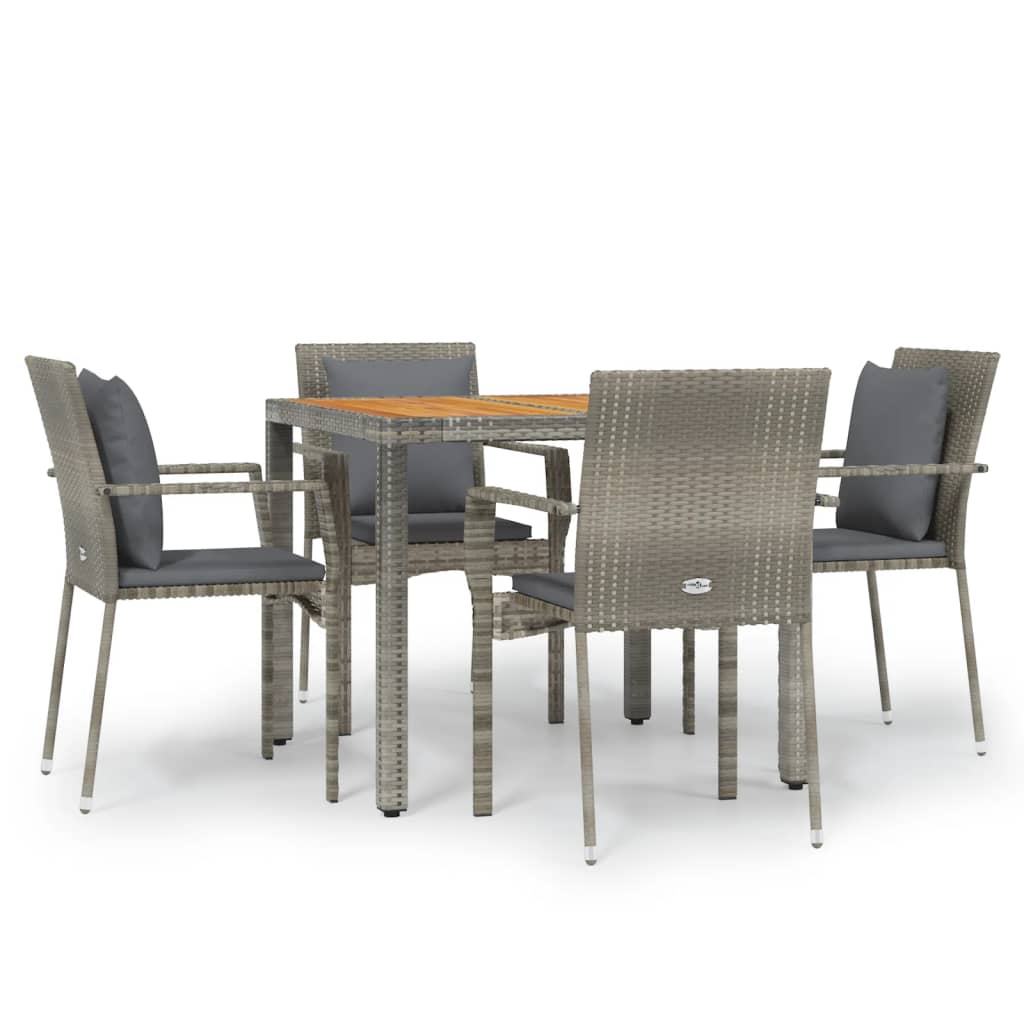 Set da Pranzo da Giardino 5 pz con Cuscini in Polyrattan Grigio 3184970
