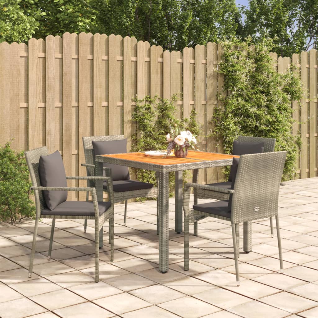 Set da Pranzo da Giardino 5 pz con Cuscini in Polyrattan Grigio 3184970
