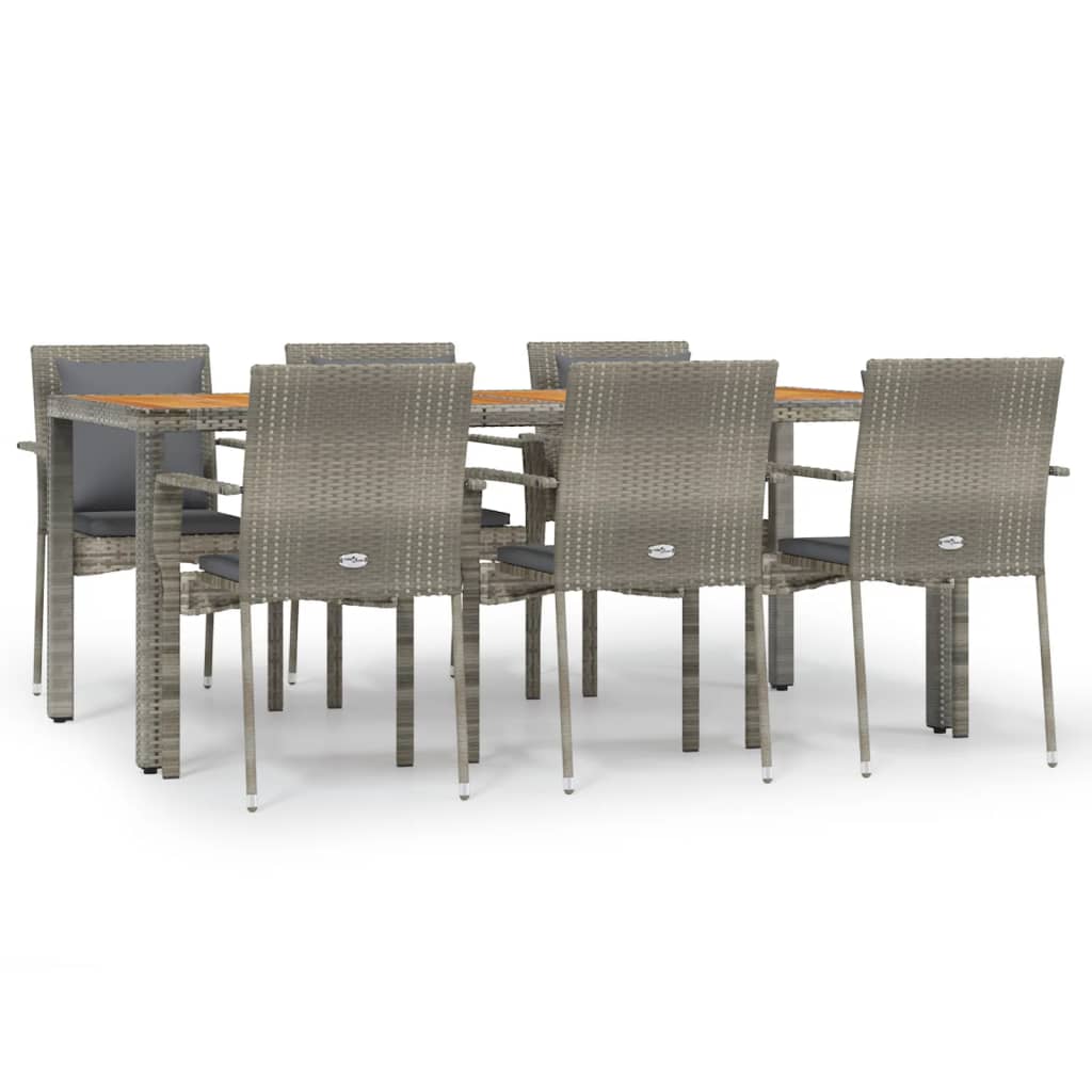 Set da Pranzo da Giardino 7 pz con Cuscini in Polyrattan Grigiocod mxl 124368