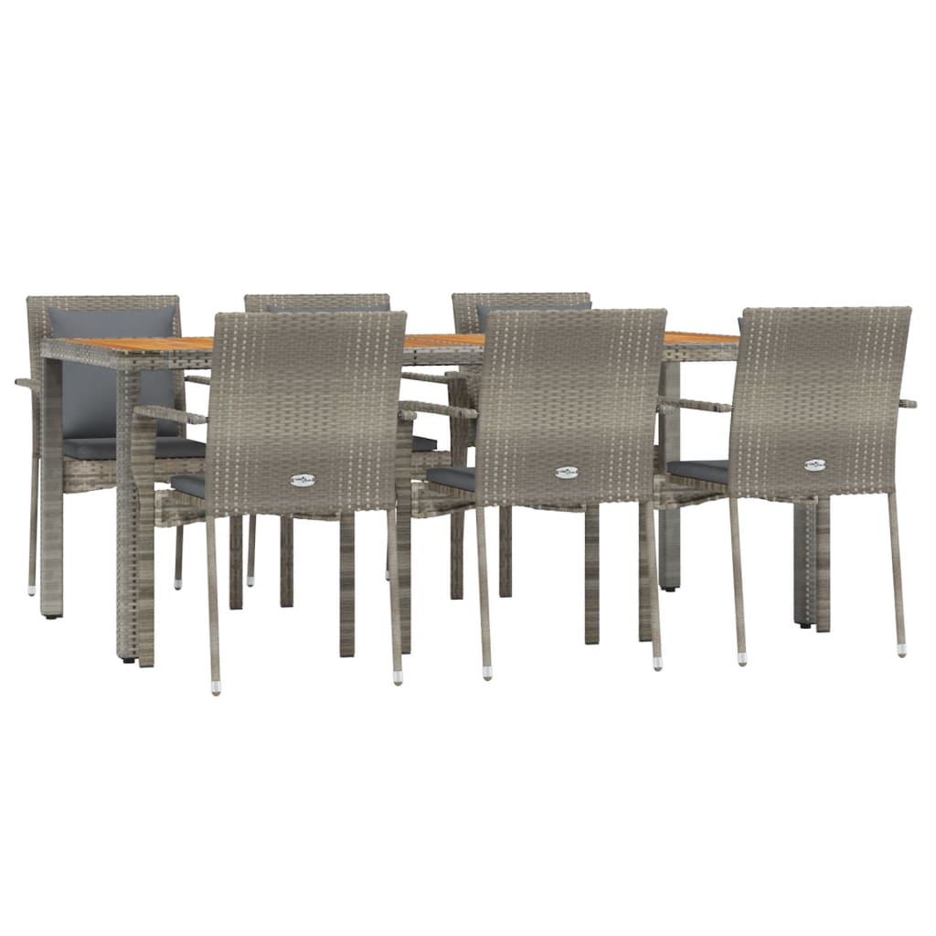 Set da Pranzo da Giardino 7 pz con Cuscini in Polyrattan Grigiocod mxl 124368