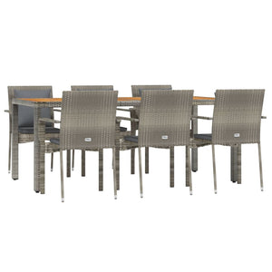 Set da Pranzo da Giardino 7 pz con Cuscini in Polyrattan Grigiocod mxl 124368